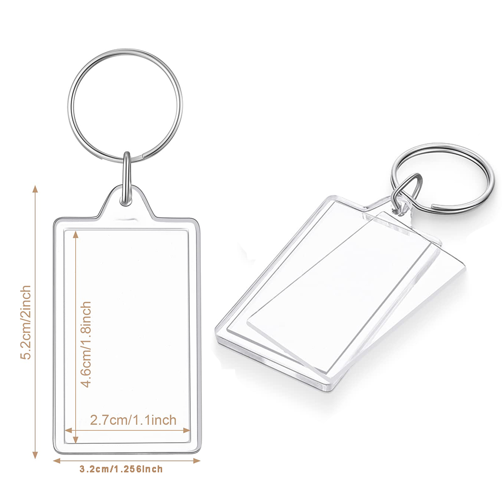 Tomma nyckelringar fotoinsats nyckelringar tomma nyckelringar i akryl dubbelsidig tom bildnyckelring: Vit