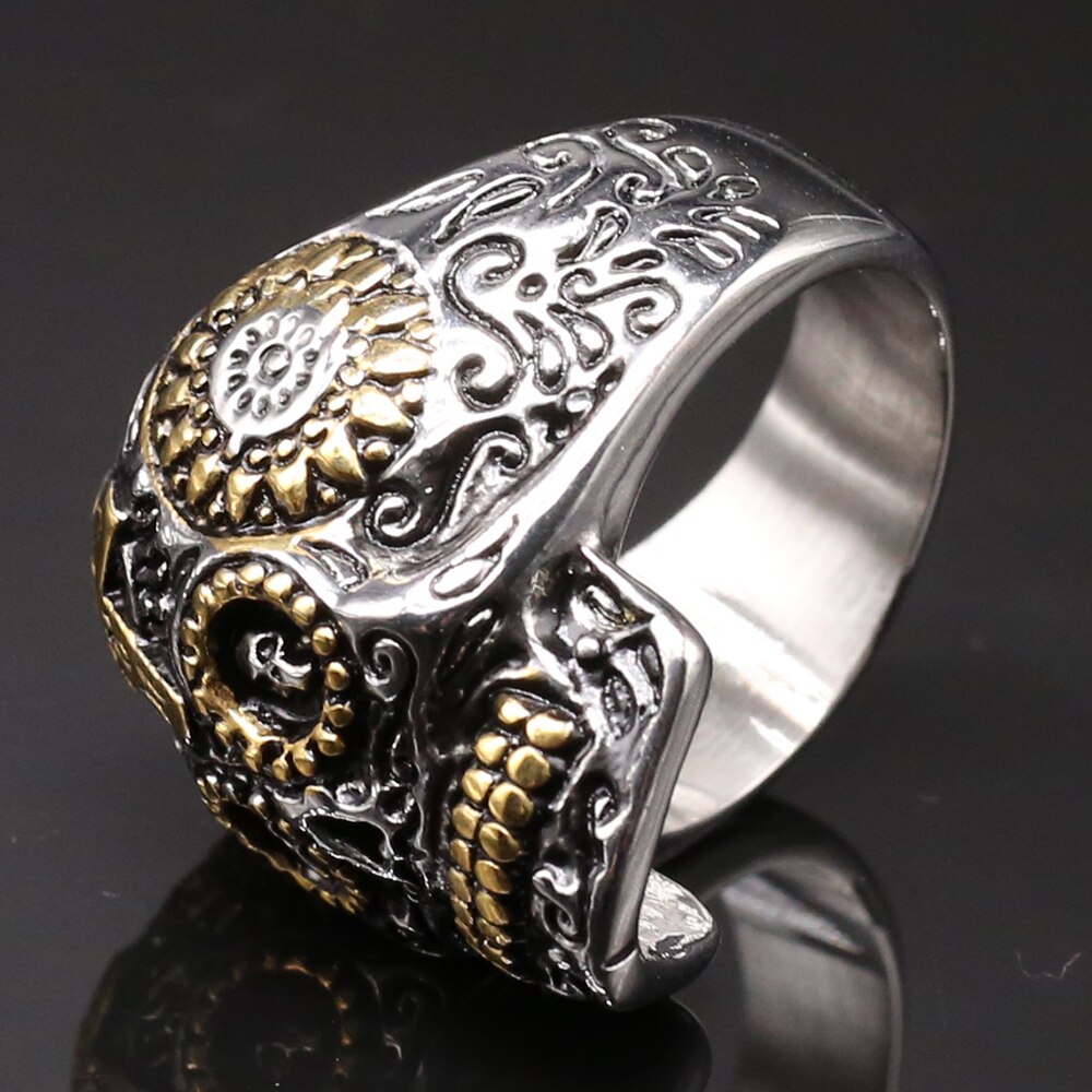 Anillos góticos con cabeza de calavera para hombre, joyas de acero inoxidable doradas de Hip Hop, para mejores amigos, anillo masculino de talla grande 15 16 17