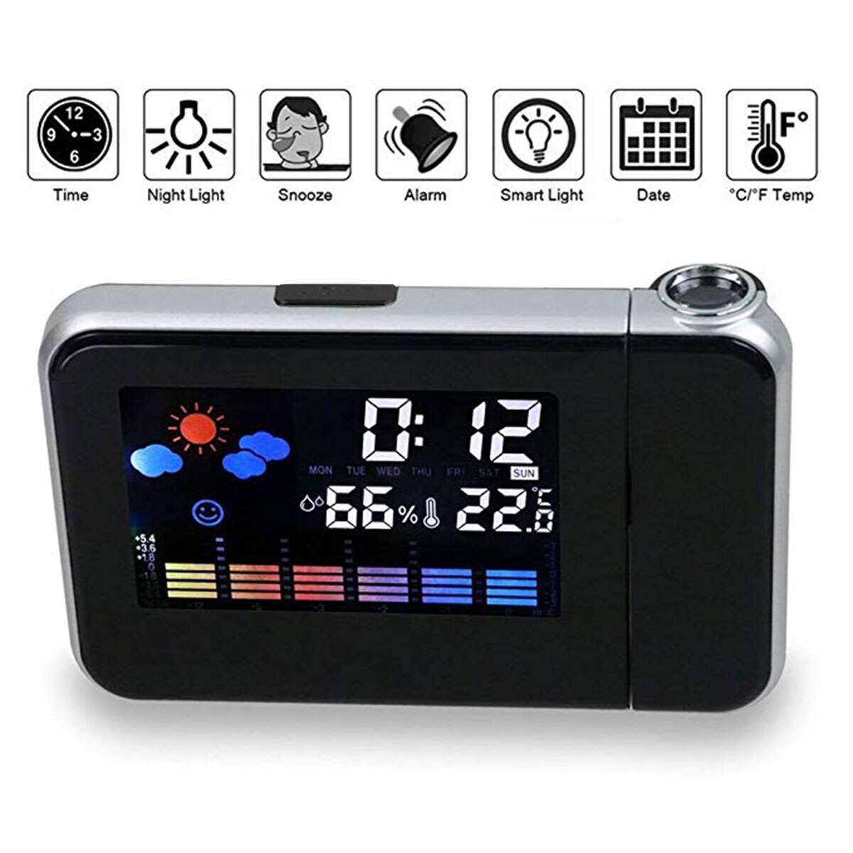 Farbige led-digitalanzeige, projektionsuhr, 3.7- zoll-lcd-thermometer mit projektionszeitanzeigefunktion, projektion : 1-5m