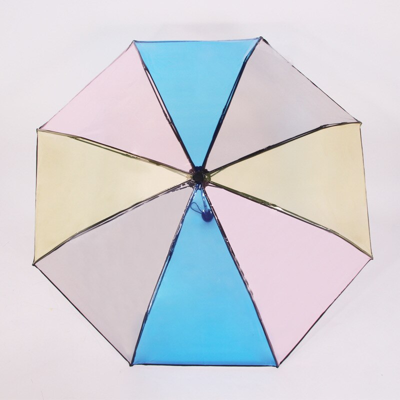 Transparent Plasstic Three Fold Women Rain Umbrella Automatic Rainbow Umbrellas For Girls Kids Outdoor Hiking Windproof Parosal