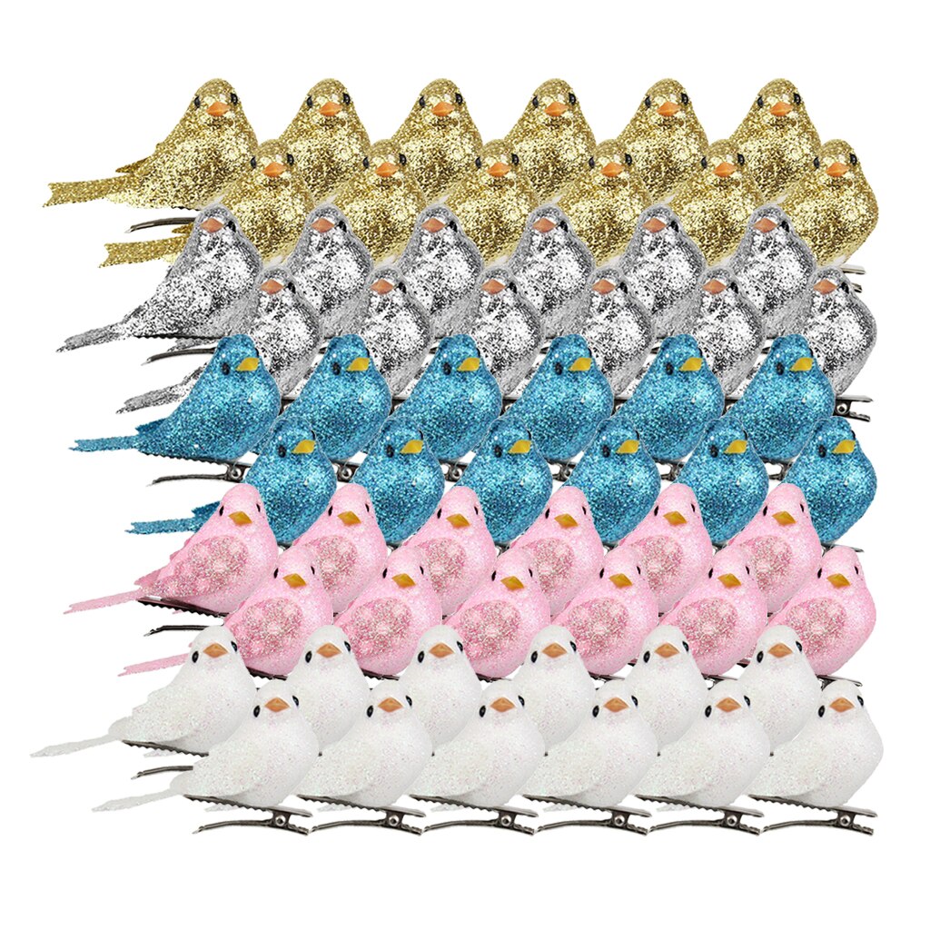 Paquete de 12 pájaros artificiales en Clips, pájaros de espuma con plumas para manualidades DIY, adornos de jardín al aire libre, decoraciones para fiestas en casa
