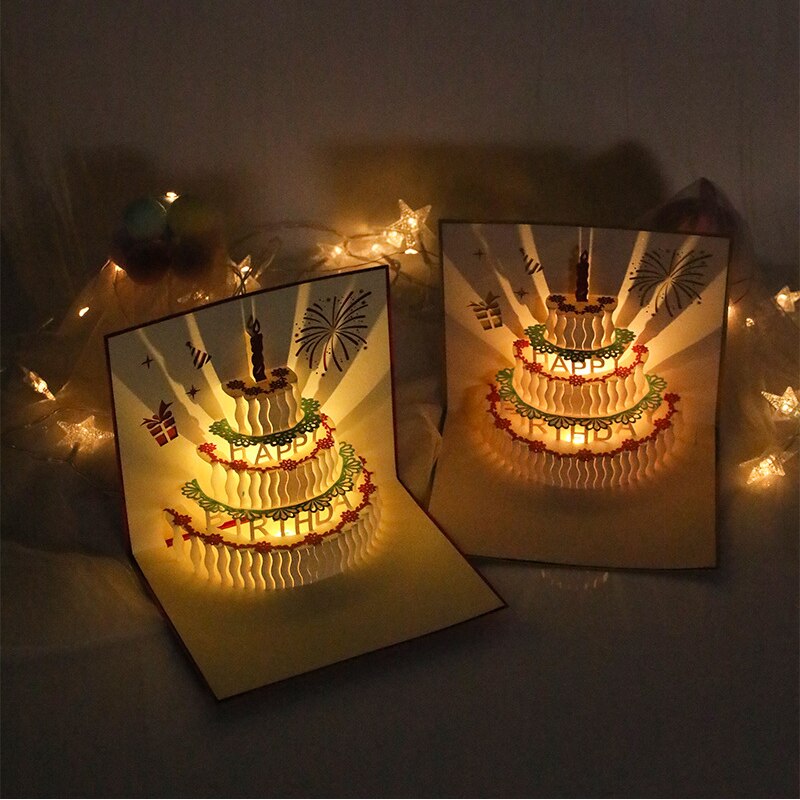 Carte de joyeux anniversaire 3D pour enfants, carte de musique à gâteau d&#39;anniversaire pour femme et mari, cartes de vœux Pop-Up, cartes postales, avec enveloppe