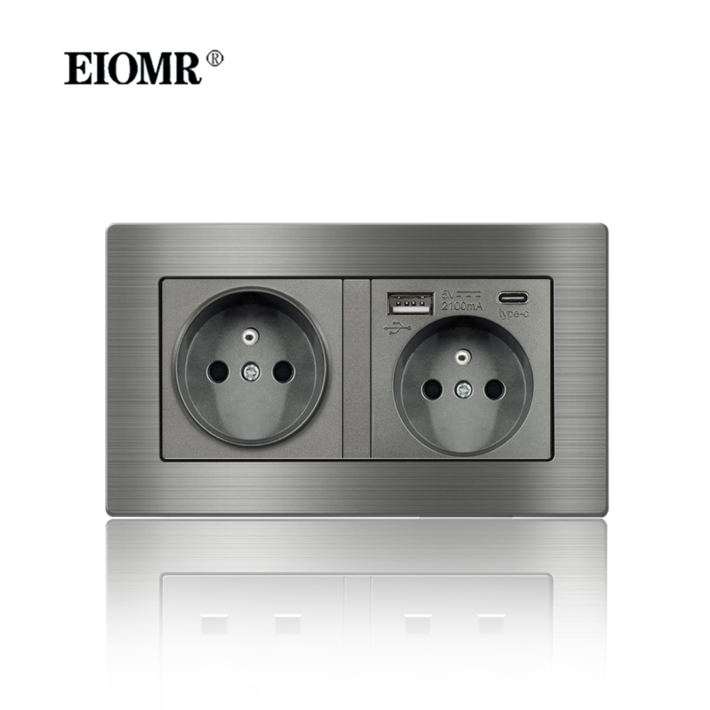EIOMR France Standard Prise Électrique Gris En Alliage D'aluminium Panneau Interrupteur Rj45 Tv 220V 16A Prises Murales pour Appareil Ménager: TYPE 14