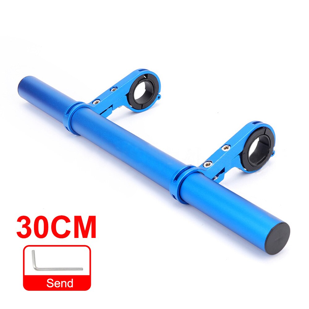 Extensor de manillar de bicicleta, abrazadera doble de aleación de aluminio, accesorios para Faro de bicicleta de montaña MTB, 20/30cm: 30cm blue