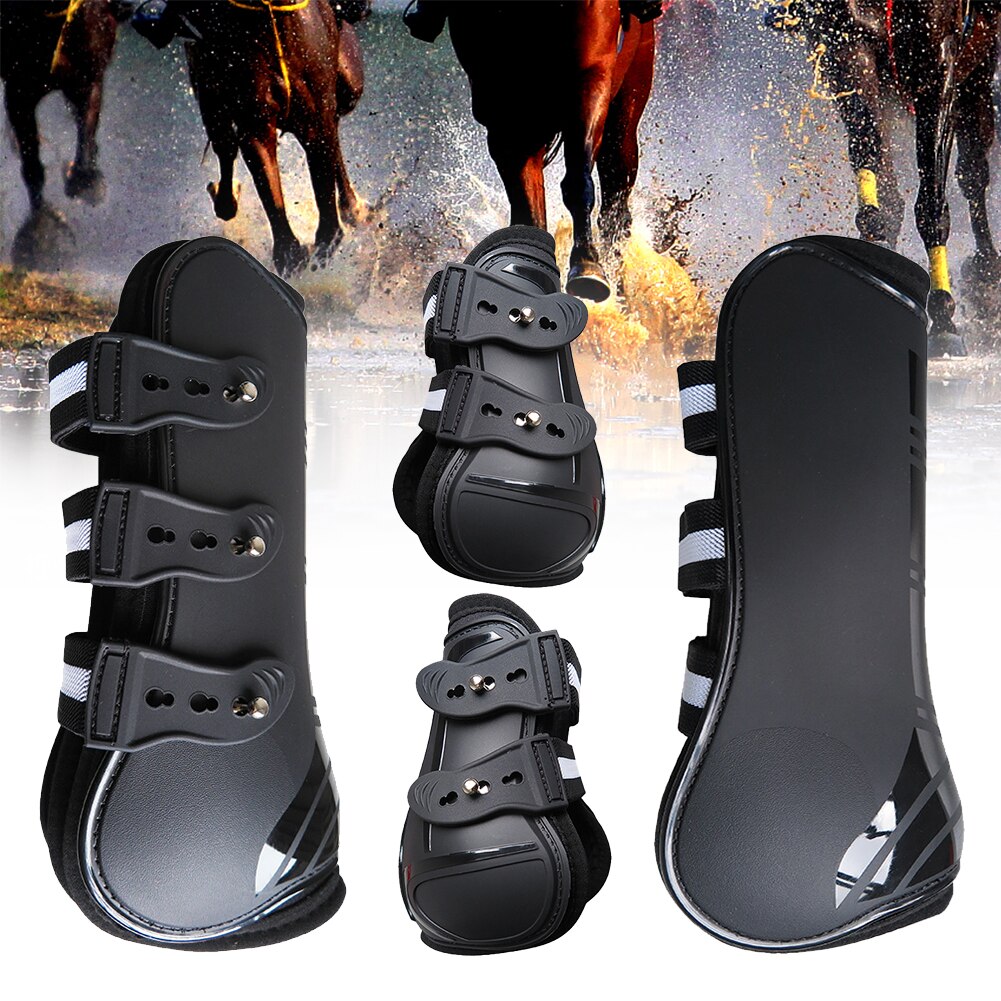 Accesorios de protección de piernas ecuestres, 4 Uds., botas para tendón de caballo de salto con absorción de impacto duradera, parte trasera delantera de PU