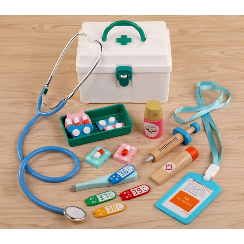 Foregive læge lege trælegetøj til børn rollespil læge sygeplejerske spil 23gd