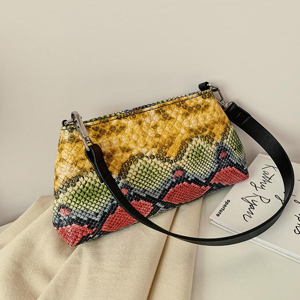 Bolso Retro estampado de serpiente, bolso de mano para mujer, piel sintética, serpentina, informal, de viaje, calle, hombro, bajo el brazo, bolso portátil con asa superior: Amarillo