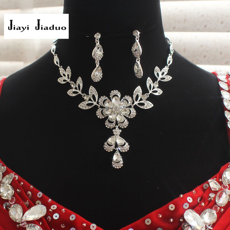 jiayijiaduo Simple Bridal jewelry sets Crystal Flowers Silver color necklace/earring set for women clothing wedding accessories