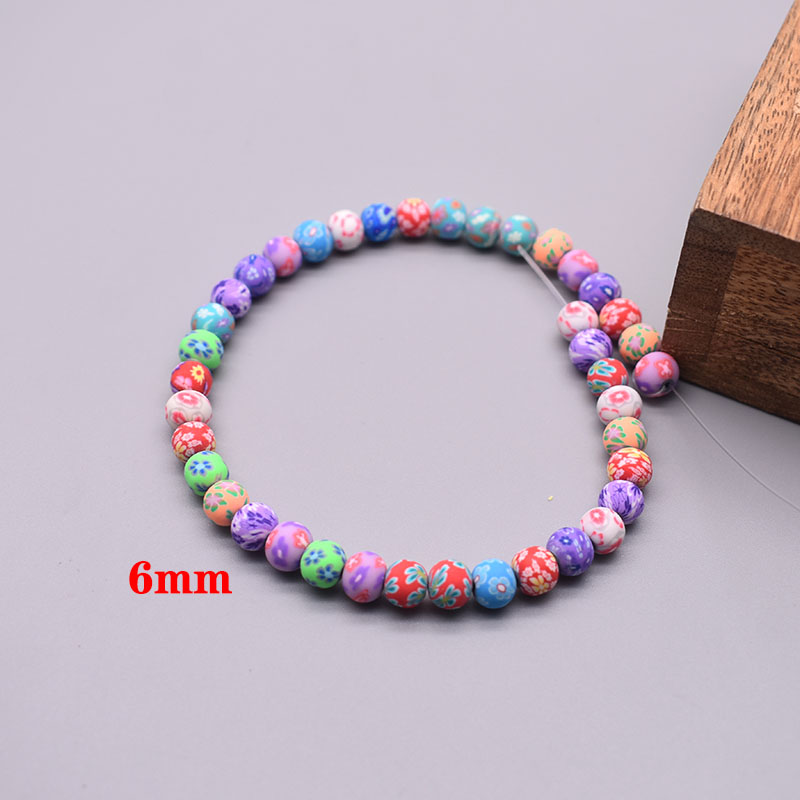 Cuentas de arcilla polimérica de 6/8/10mm, cuentas con estampado de flores, cuentas redondas sueltas para hacer joyería, pulsera DIY