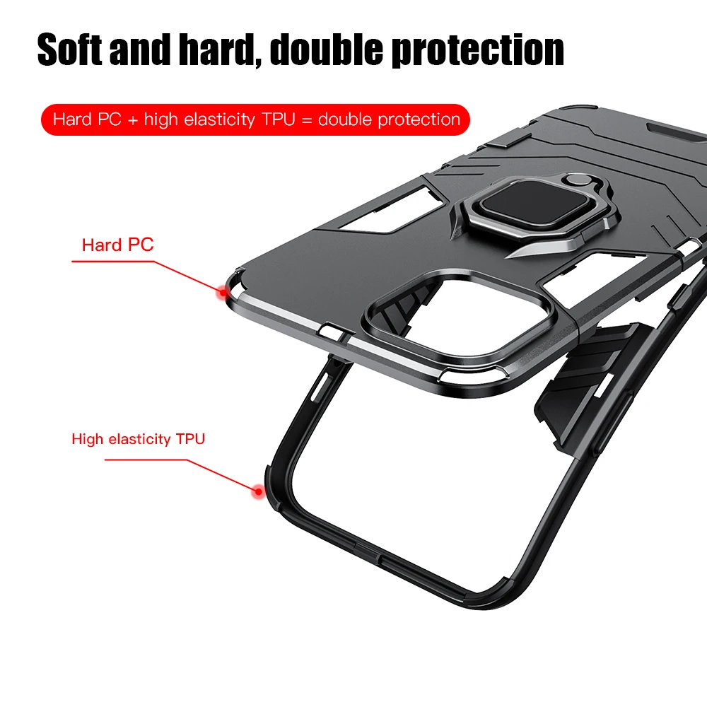 Funda armadura para iPhone 15 Pro Max 14 Max 11 12 13 Pro XS XS Max Plus soporte de anillo magnético para coche funda trasera de silicona a prueba de golpes