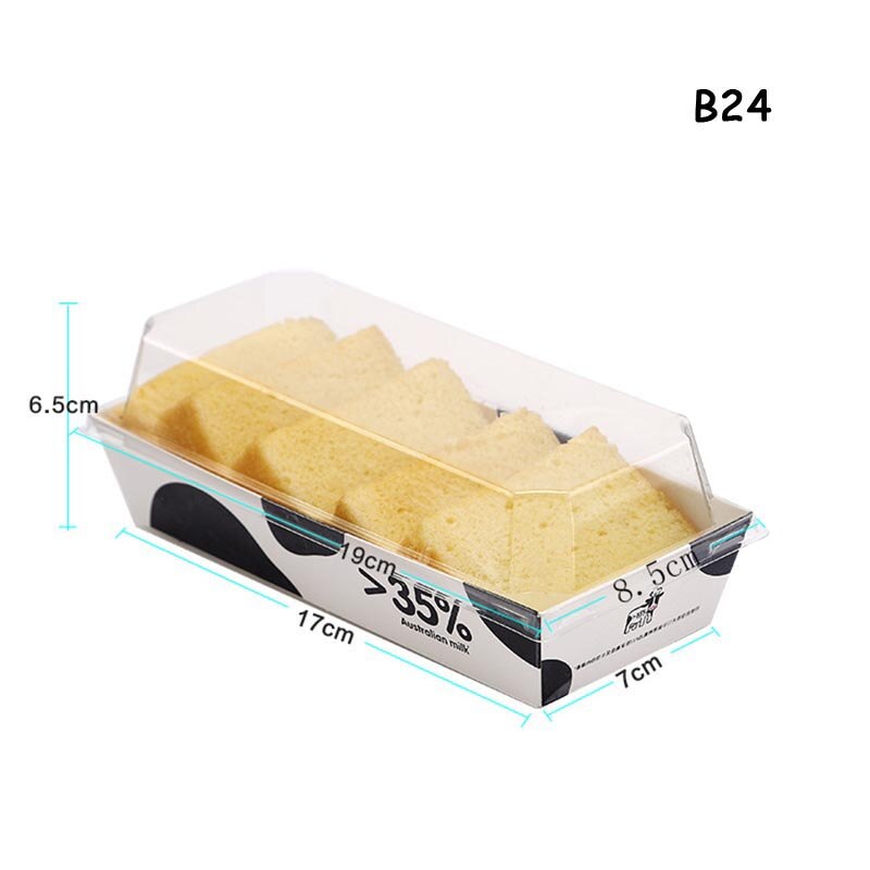 Engångsmacka kartong brödlåda puffar genomskinligt lock förpackningslåda bageri snacks förpackningslåda snabbmatslåda take away: B24