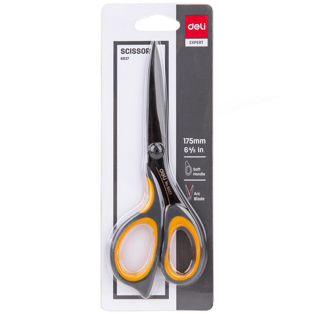 DELI Scissors E6027 Teflon coated Soft-touch 175mm 6-4/5 inch home office scissor hand craft scissors stationery