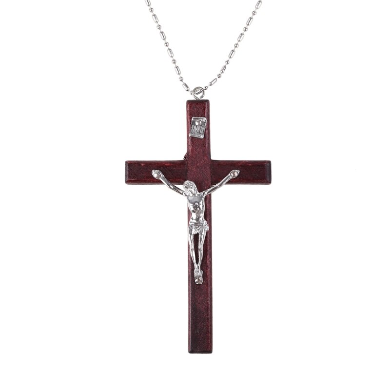 Houten Religieuze Jesus Cross Ketting Christian Kruisbeeld Hangend Met Ketting Sieraden Charm