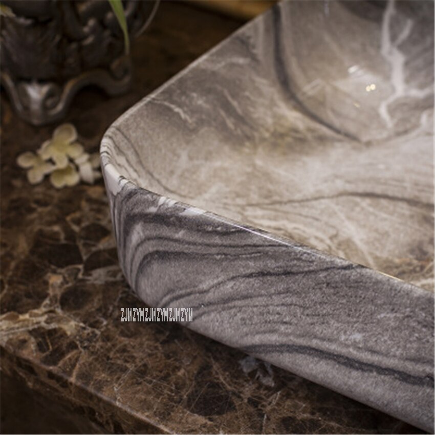 European Style Home Bathroom Rectangle Ceramic Sink Single Hole Hand Wash Sink Modern Simple Hotel Above Counter Basin Bowl