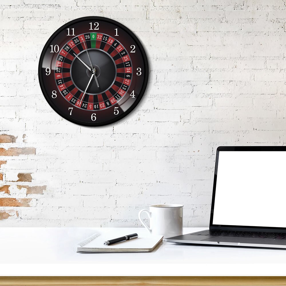 Poker Roulette Wall Clock With Black Metal Frame Las Vegas Game Room