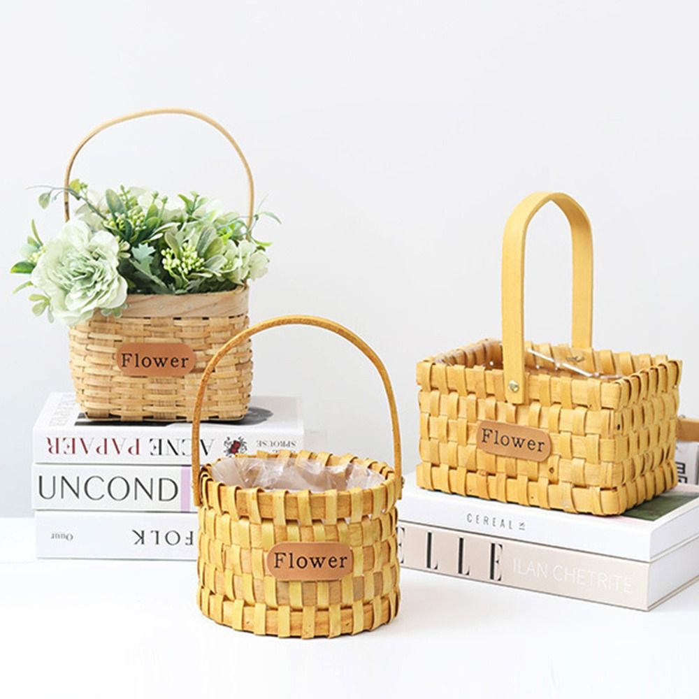 Cestino intrecciato Cestino intrecciato a mano alla moda fatto a mano Cesto di fiori portatile in carta fai-da-te Cesto intrecciato a mano Cestino portaoggetti intrecciato a mano