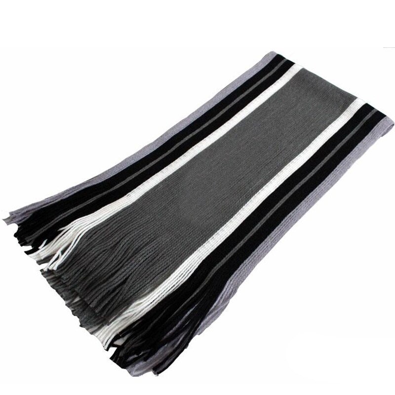 Winter Scarf Men Striped Cotton Scarf Male Brand Shawl Wrap Knit Cashmere Bufandas Long Tassel Scarf Men: M gray