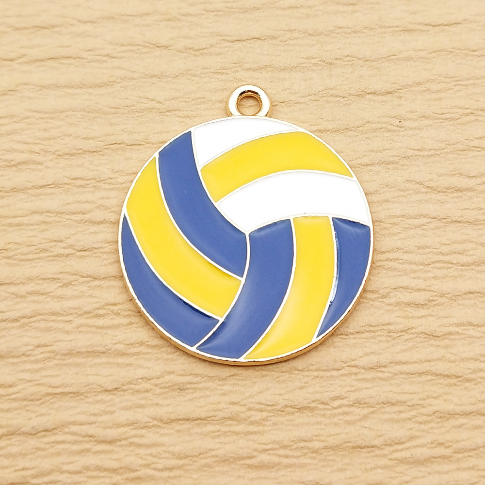 10 Uds. De dijes de joyería, accesorios de fútbol, baloncesto, voleibol, Diy, hacer pendientes, llavero, pulsera, colgante de Metal chapado en oro: Color amarillo dorado claro