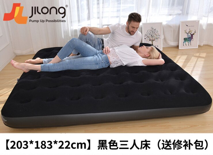 Flocking Comfortable Inflatable Air Bed PVC Portable Air Mattress Eco-friendly Outdoor Camping: Black 203x183x22CM