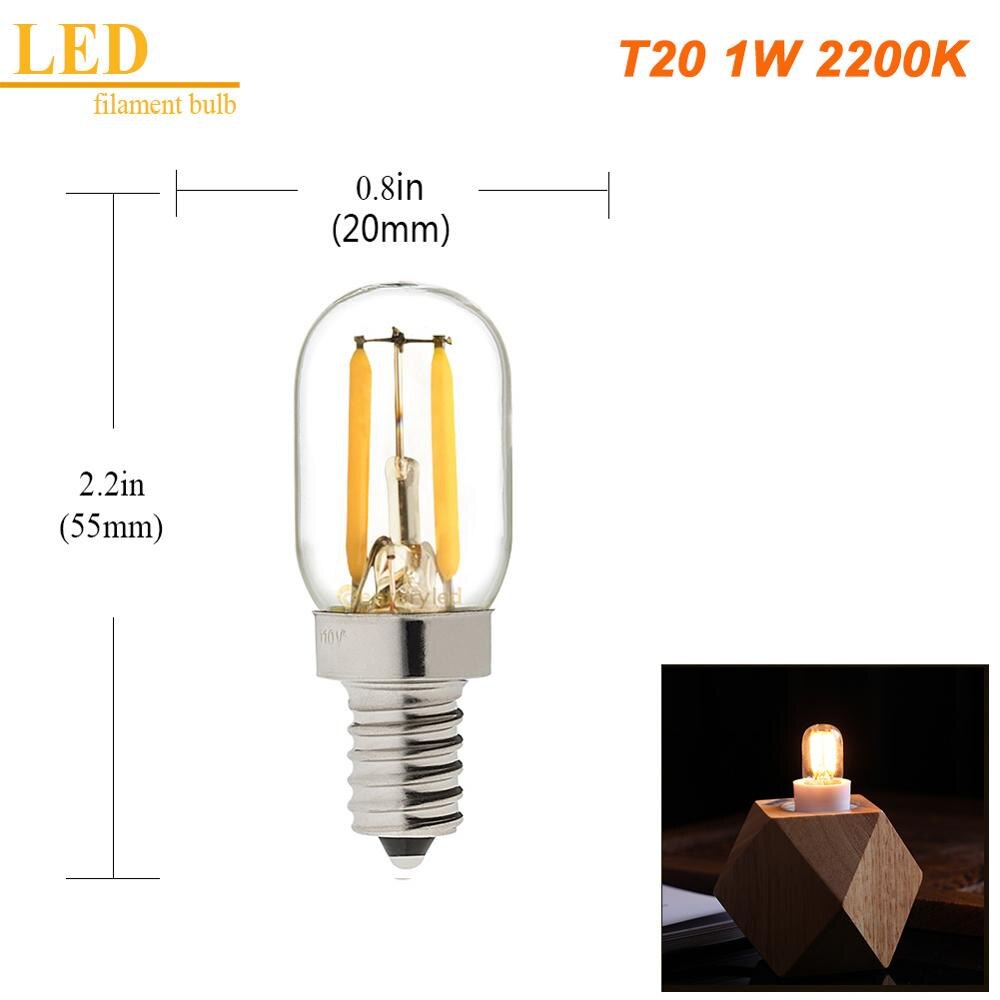 Grensk  t20 led glødetrådspære  g9 led 1w 2w e12 e14 110v 220v varm 2200k varm hvid 2700k dæmpbare lysekrone led vintage lys: T20 1w 2200k / E12 110-130v