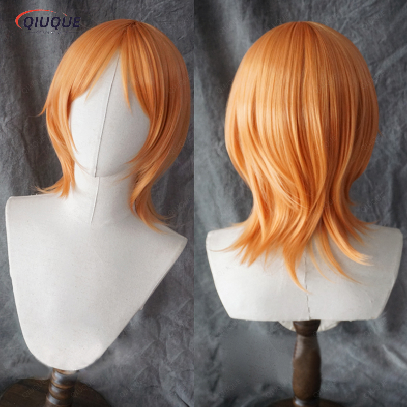 Adult Nami Cosplay Wig Women 75cm Long Curly Wavy Orange Heat Resistant Hair Anime Cosplay Wigs + Wig Cap: black