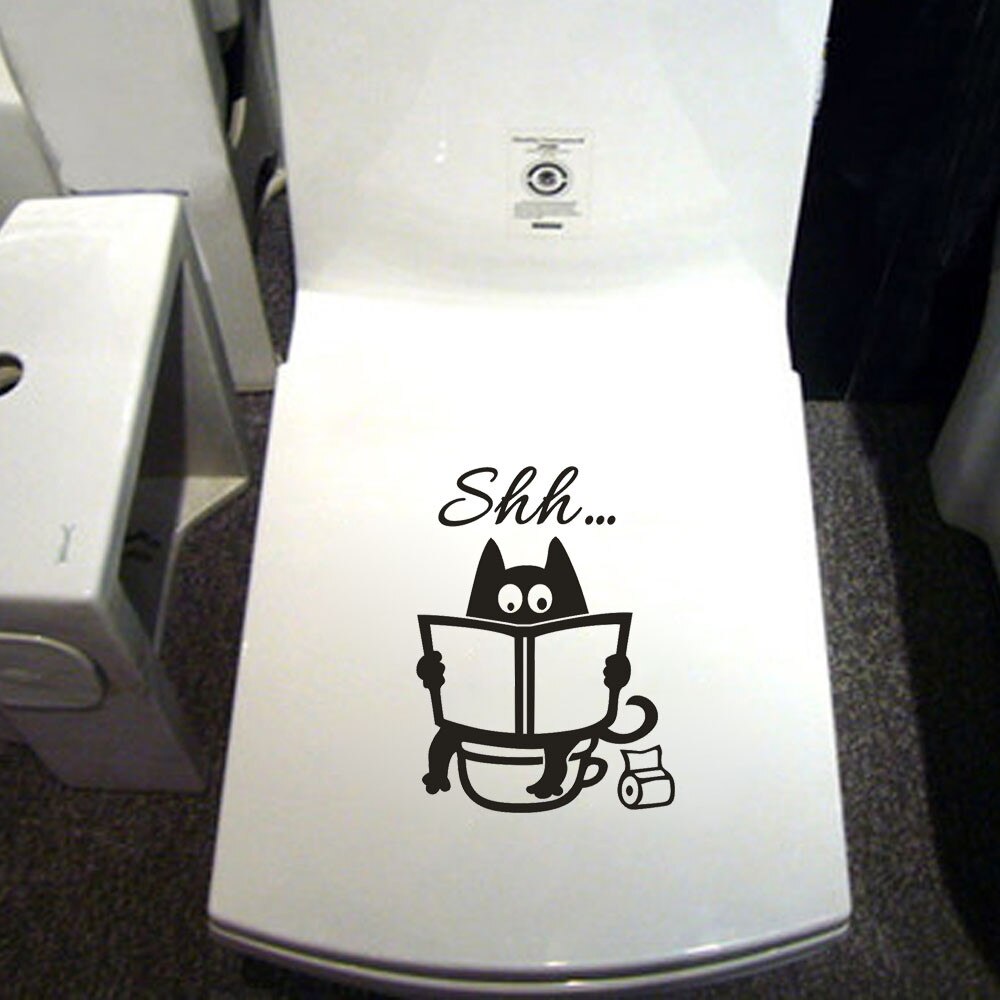 Gato de dibujos animados lindo. Baño pegatinas DIY Puerta de baño de asiento de inodoro de la decoración gracioso decoración cartel Mural de vinilo removible arte #50
