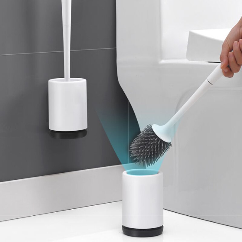 Cepillo de silicona para inodoro, cepillo de limpieza Base montado en la pared de pie para inodoro, WC, accesorios de baño, Set de artículos para el hogar