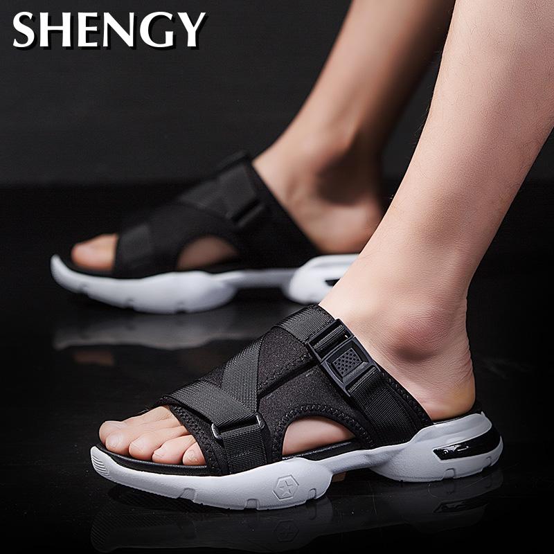 Modieuze Heren Sandalen Open Teen Platform Slippers Mannen Strand Sandalen Romeinse Stijl Zwarte Sandalen Mannen Zomer Mannen schoenen Lui