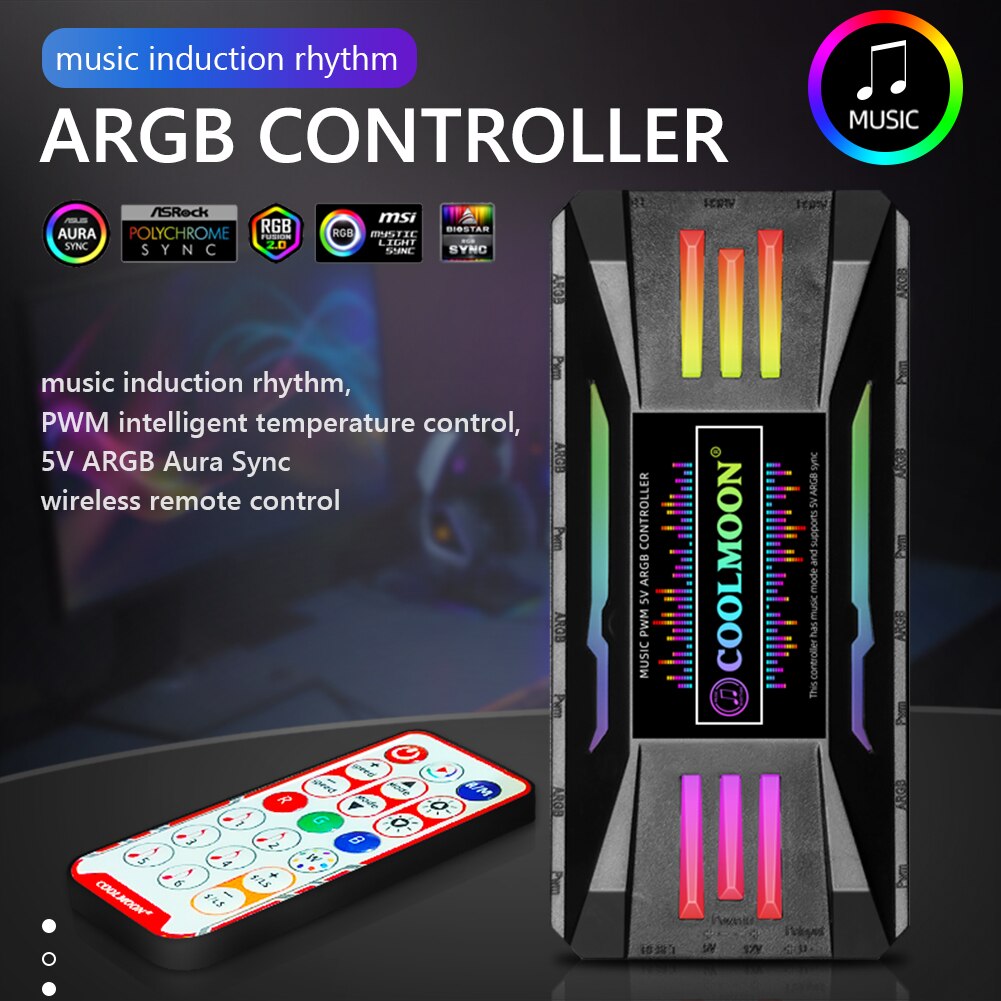 ARGB Controller 4Pin PWM 5V 3Pin ARGB Cooling Fan Smart Remote Control HUB Adapter Computer Components