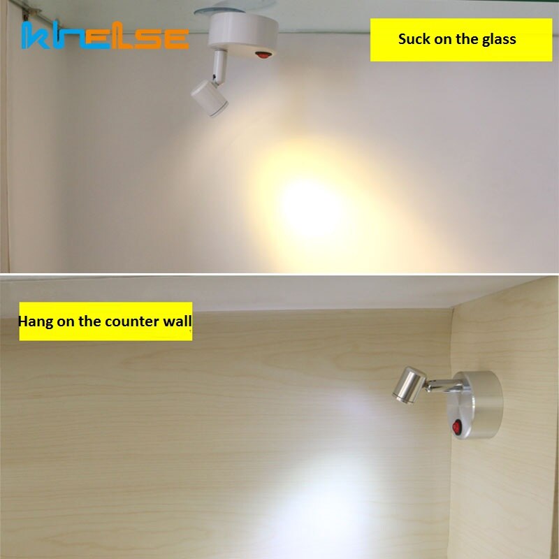 Mini 3w led spotlights aaa batteridrivna lampor glasanvändningslampa trådlöst monterad väggbelysning glödlampor skåp bänk monter