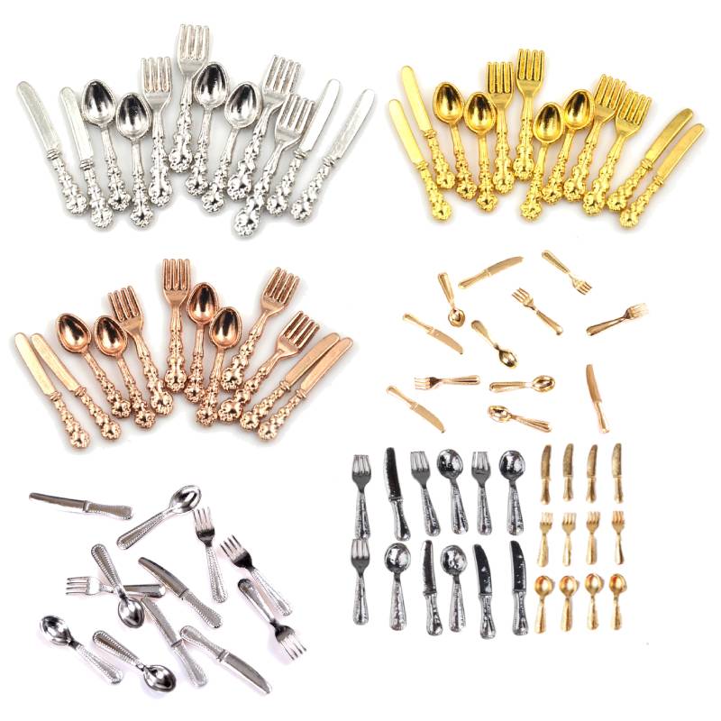 1:12 ini Jahrgang Puppenhaus Miniaturen Geschirr Besteck Gold Silber Messer Gabel Löffel freundlicher Spielzeug Puppe Haus Dekor