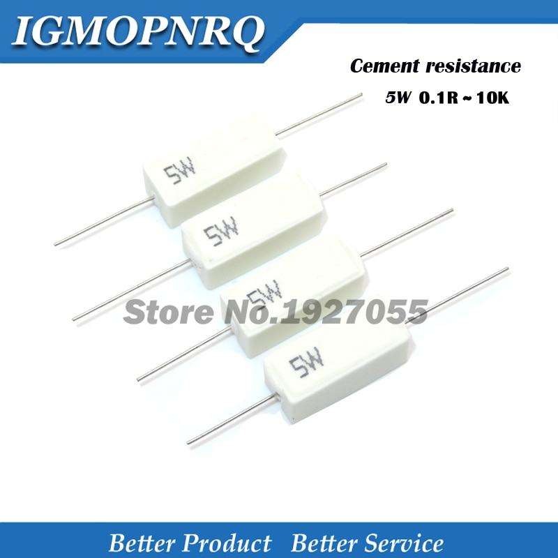 10 stk 5w cementmodstand 0.1 ~ 10k ohm 5% 0.22 0.33 0.5 1 10 100 1k 10k ohm 0.1r 0.22r 0.33r 0.5r 1r 10r 100r