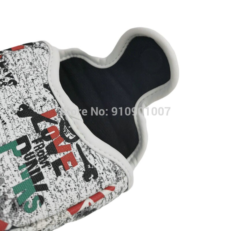 Golf Mallet Putter Head Cover Headcover PU Leather White Skull Magnetic Closure