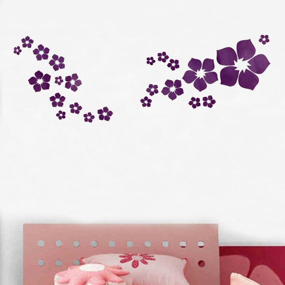 Dark Purple Flower Pattern Art Decal PVC Wall Sticker Bedroom Home Art DIY Decor
