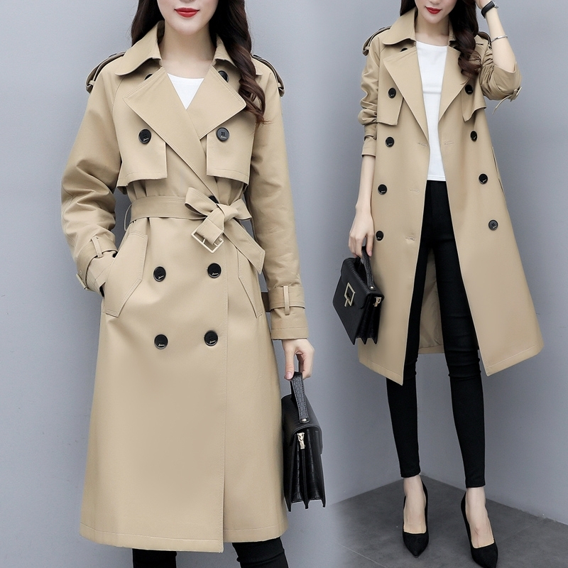 Autumn Women Classic Double Breasted Trench Coats Slim Wild Medium Length Windbreaker Coat British Style Ladies Outerwear 45