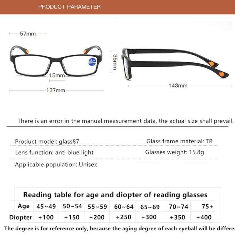 Gafas de lectura para hombre y mujer, lentes de lectura con bloqueo de luz azul, para ordenador, lupa de anteojos TR90, presbicia, marco completo TR90