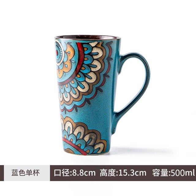 Ceramic Coffee Mug Retro Large-capacity Office Southeast Asia Water Cup Cups and Mugs with Lid Spoon Birthday CM25: 3