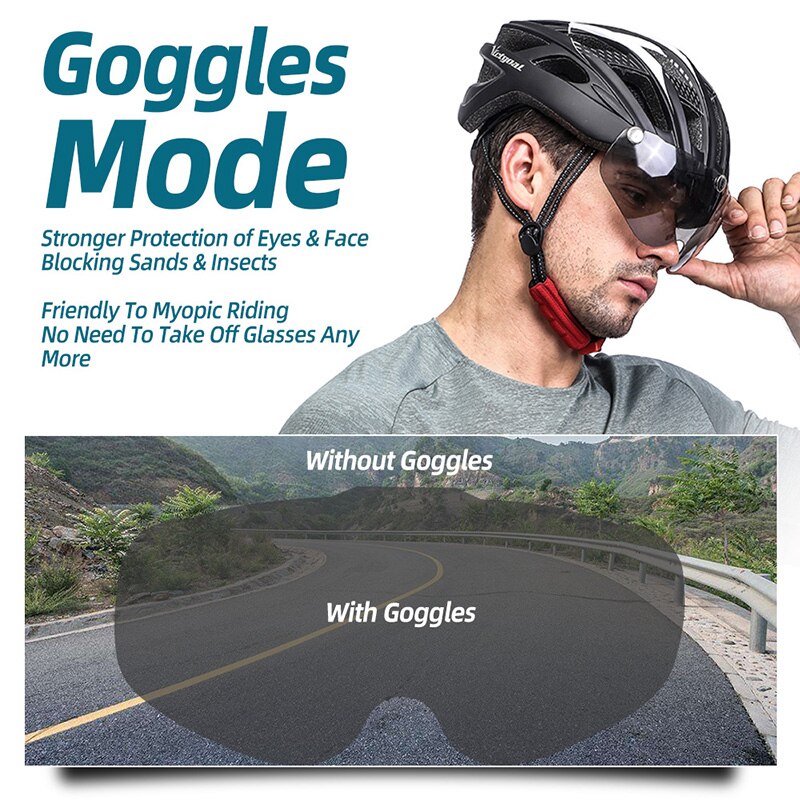 VICTGOAL Cycling Helmet with Goggles LED Rear Light Men Women Adult Bicycle Helmet Face Shield MTB Road Bike Electric Scooter
