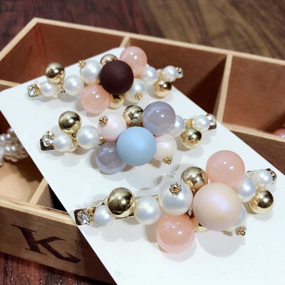 Geometric Hairpin - Imitation Pearl & Rhinestone - Trendy Korean Sweet Style - Women's Hair Accessories