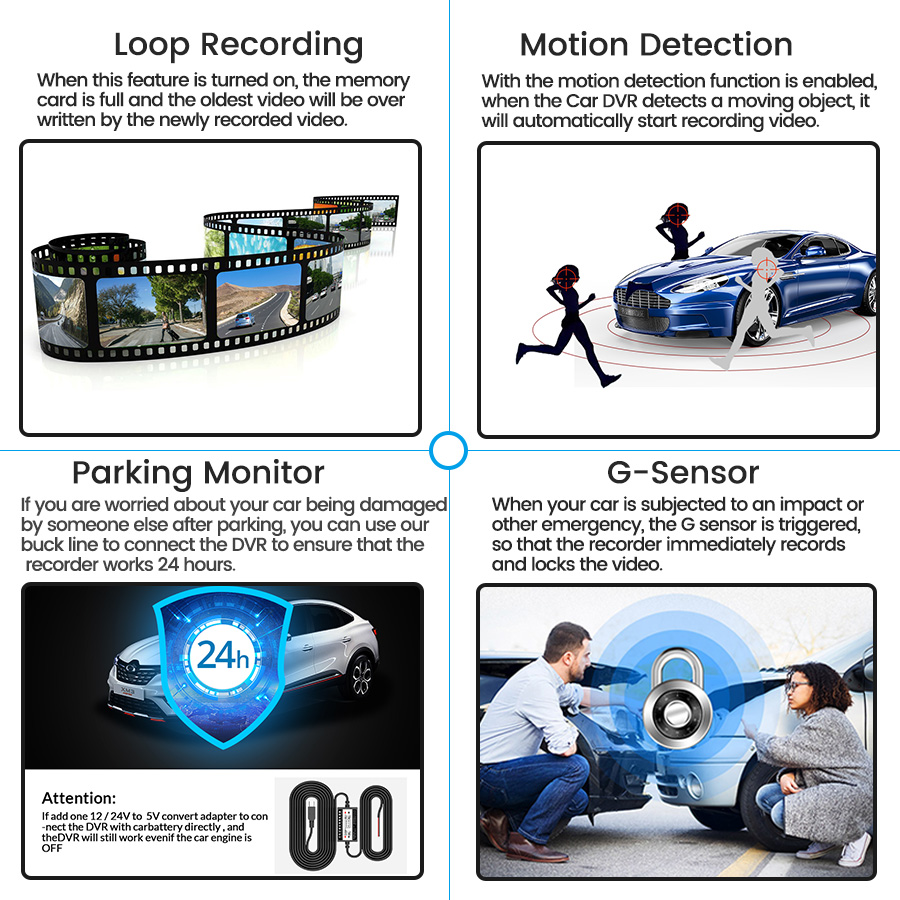 Dashcam 4.3 pouces 1080P IPS voiture DVR enregistreur de conduite rétroviseur double lentille enregistreur de voiture avant et arrière boîte noire