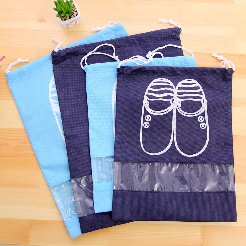 Nonwoven Fabric Shoe Storage Bag With Drawstring Clear Window Waterproof TravelPackage Luggage Dust Bag Shoes Organization Bag