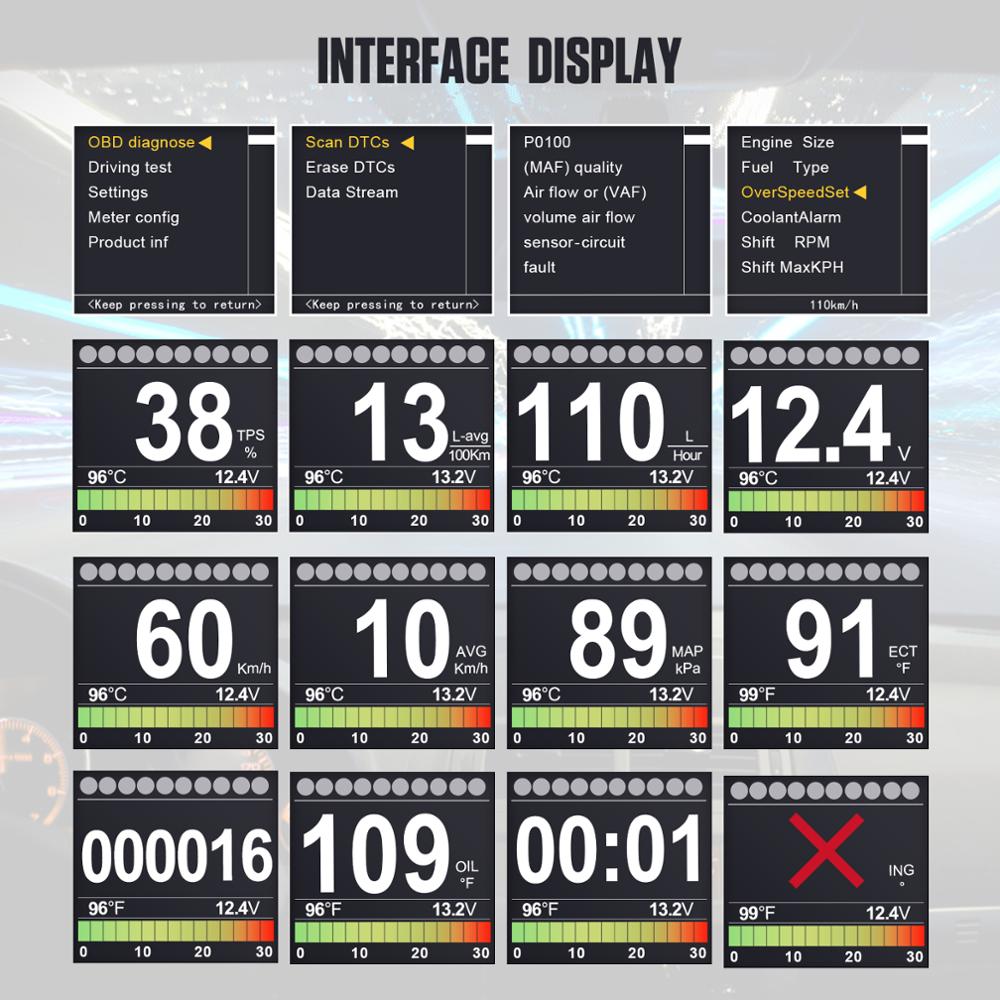 AUTOOL X60 OBD2 HUD Head Up Display temperatura Auto Turbo Kpa velocidad medidor odómetro calibre Digital 12V herramientas de diagnóstico del coche de visualización