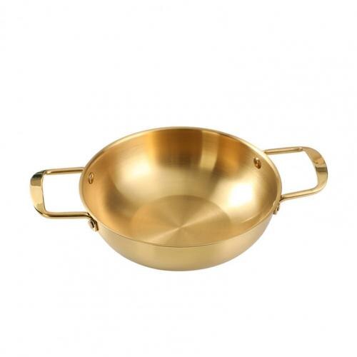 Noodle Pan Convenient Double Handle Stainless Steel Frosted Thick Ramen Pan for Kitchen Cookware Korean Ramen Kimchi Pot: Golden M