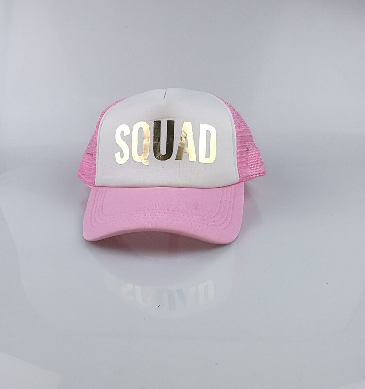 C &amp; Fung SQUAD novia del equipo sombreros basebal gorras para el banquete de Boda del brillo del oro rosa malla sombreros de verano estilo: SQUAD pink hat