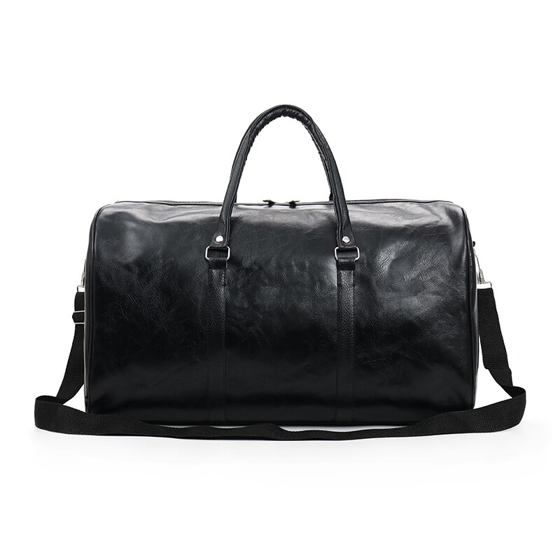 WOBAG Portable Ladies Travel Bag Pu Large Capacity Waterproof Short-Distance Luggage Bag Men Sports Fitness Handbag: Black