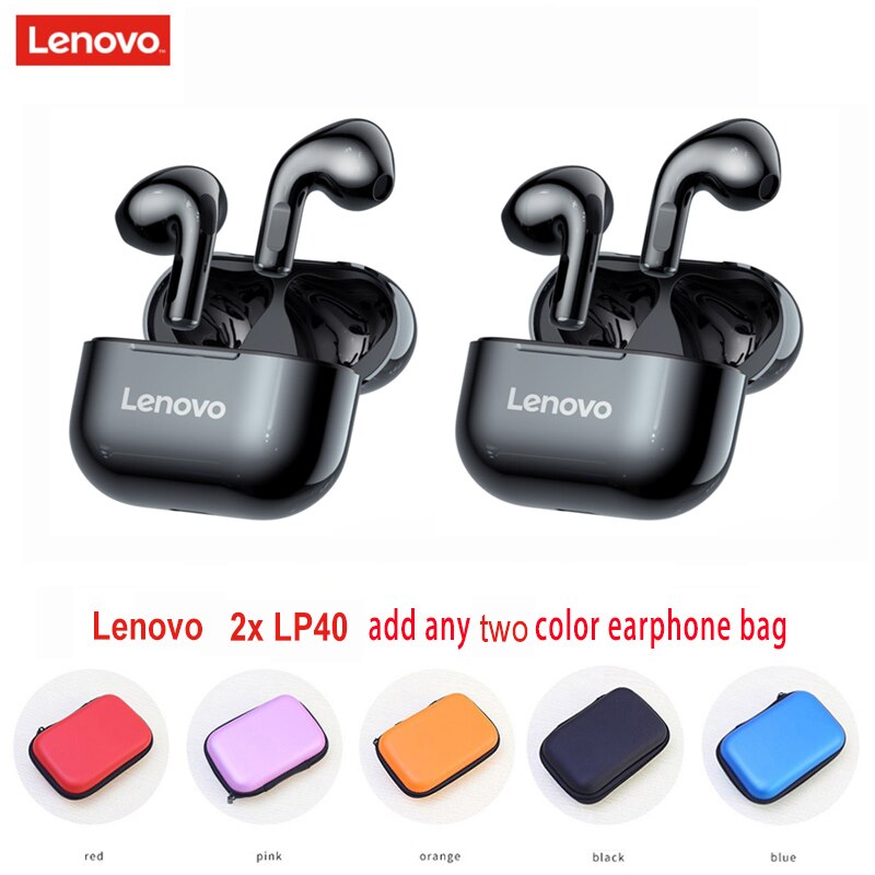 Original Lenovo LP40 drahtlose kopfhörer TWS Bluetooth Kopfhörer Touch Control Sport Headset Stereo Ohrhörer Für Telefon Android: 2x black 2x bag