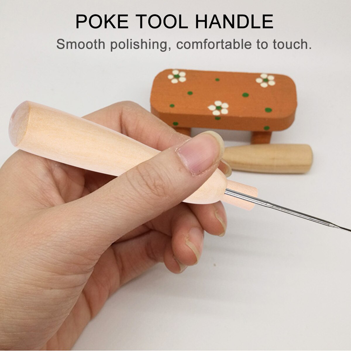 5PCS Poking Needle Wooden Handle Wool Felt Poke Tool Handle Solid Wood DIY Poking Needle Handle for Poke Tool Use A50