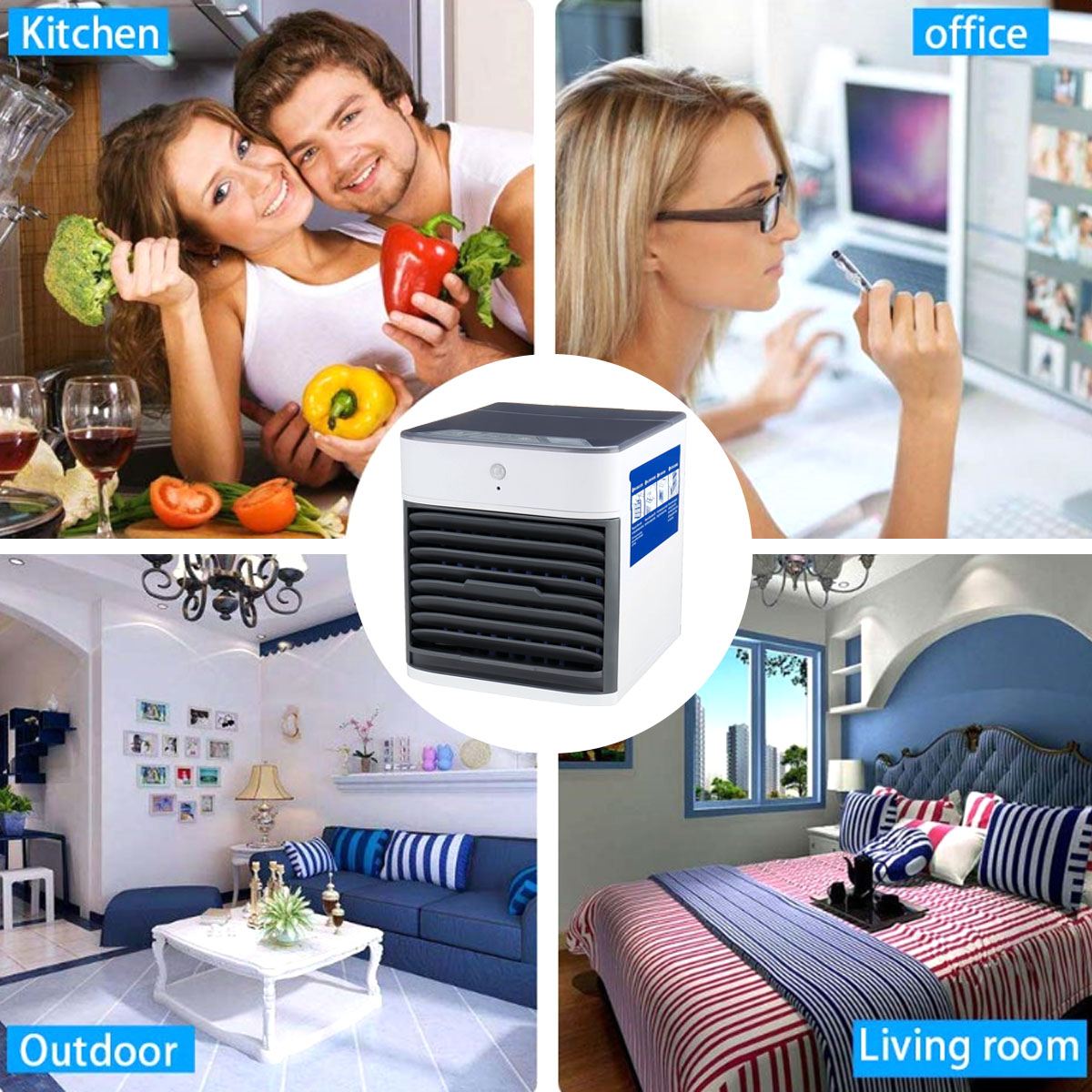 3 Speed Adjustable Portable Air Conditioner Mini Air Cooler Humidifier Purifier USB Household Office Bedroom Cooling Fan Desktop