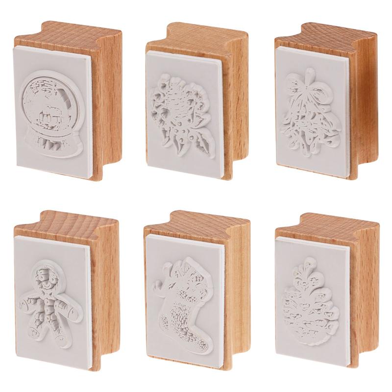 6pcs Wooden Christmas Stampers Cartoon Seal Toys Christmas Themed Stamper Set for Arts Crafts Drawing (Six Patterns)