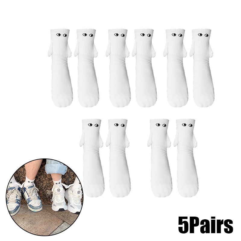 Calcetines magnéticos con manos mujeres hombres negro blanco divertido lindo ojos de dibujos animados pareja calcetines de tubo medio para: Azul cielo